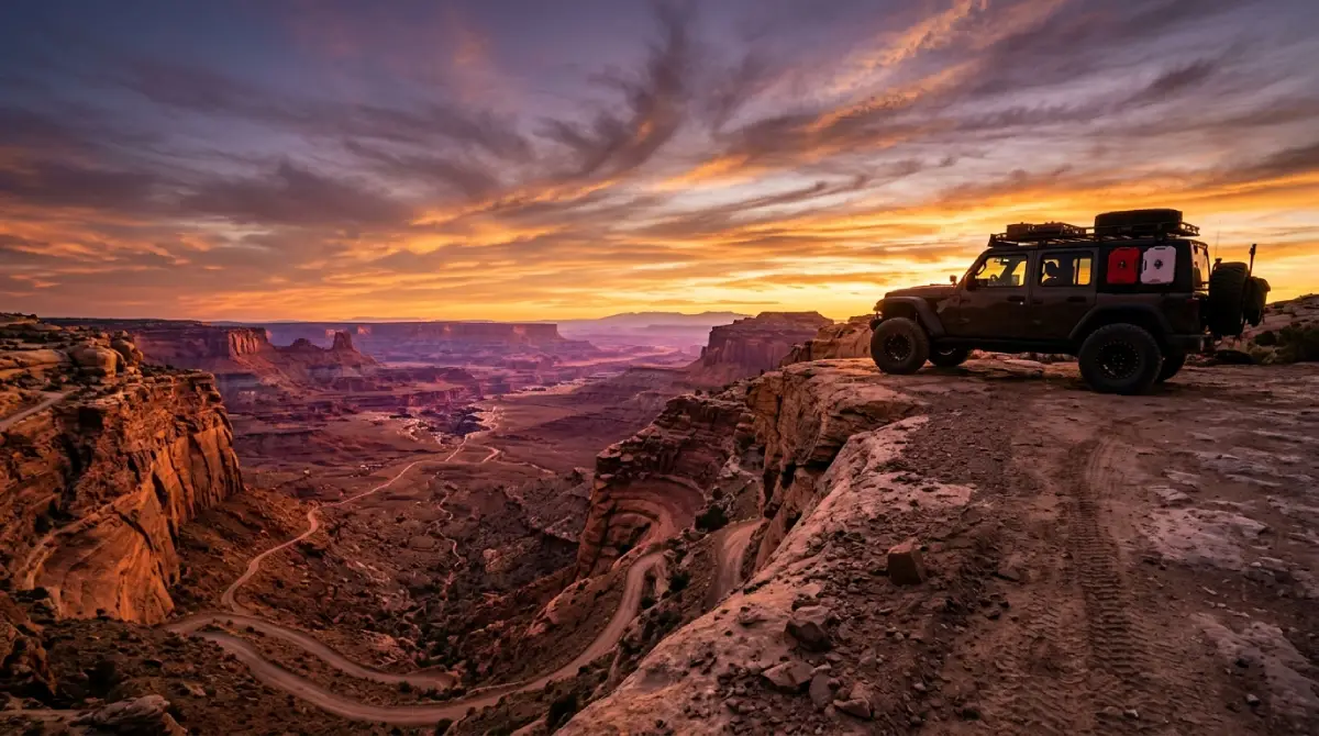 shafer-trail-moab-sunset-canyonlands-jeep