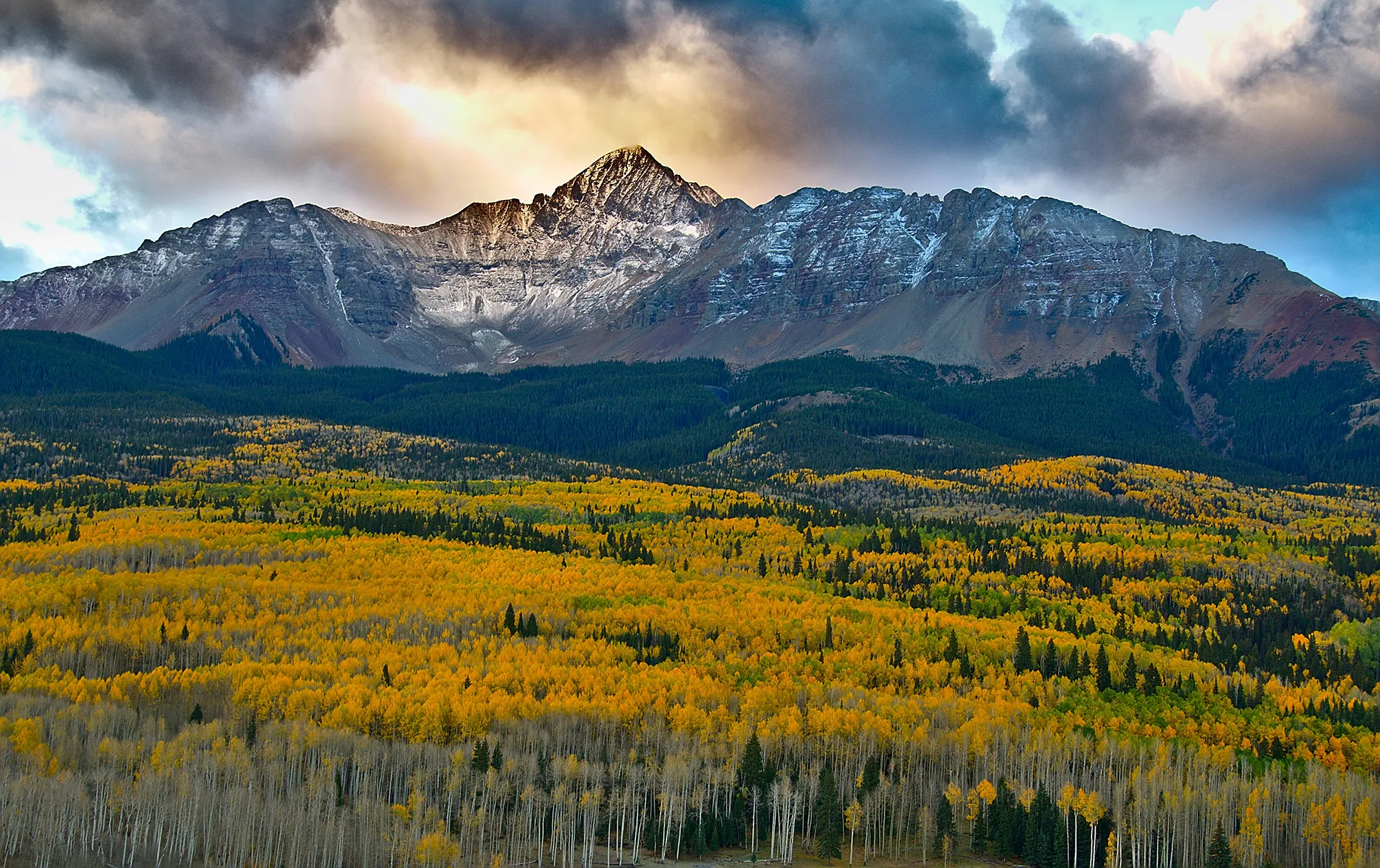 Spectacular mountain views of Telluride, Colorado with autumn foliage
